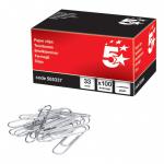 5 Star Paperclips Metal Large 33mm Plain [Pack 100]